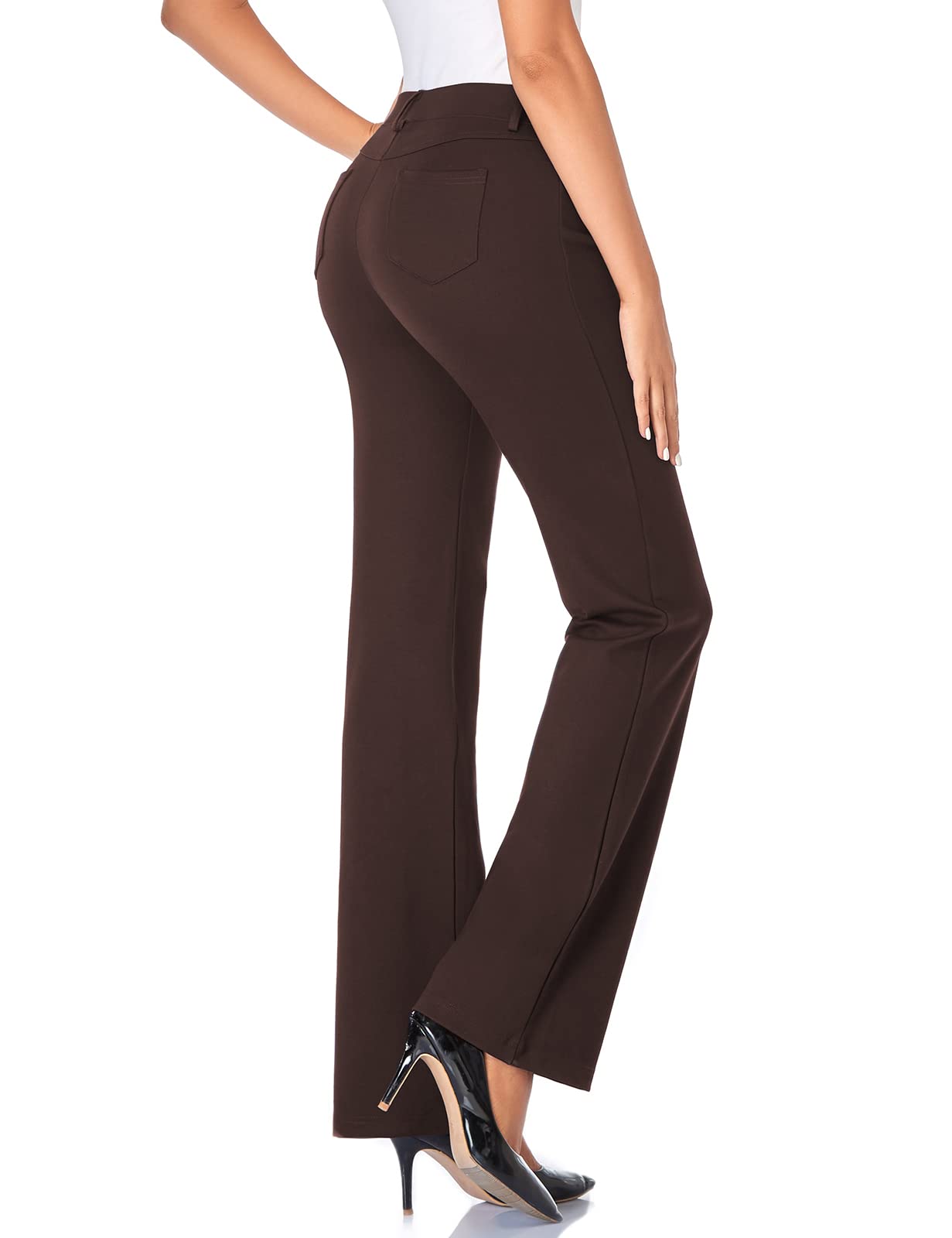 Tapata Women's 28''/30''/32''/34'' Stretchy Bootcut Dress Pants with Pockets Tall, Petite, Regular for Office Work Business 34", Brown, XXL