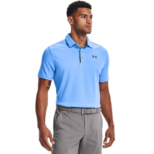 Under Armour Men's Tech Golf Polo, Carolina Blue (475)/Pitch Gray, Small Tall