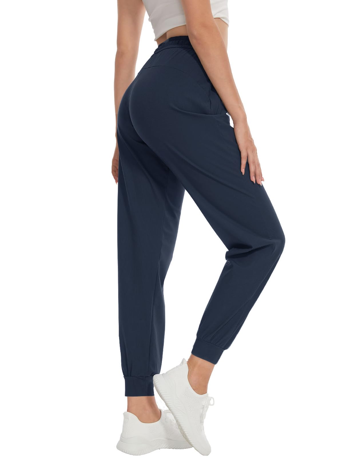 SEVEGO Women 34" Tall Inseam Joggers Lightweight Sweatpants Zipper Pockets Athletic Workout Lounge Pants Navy Blue, XXL