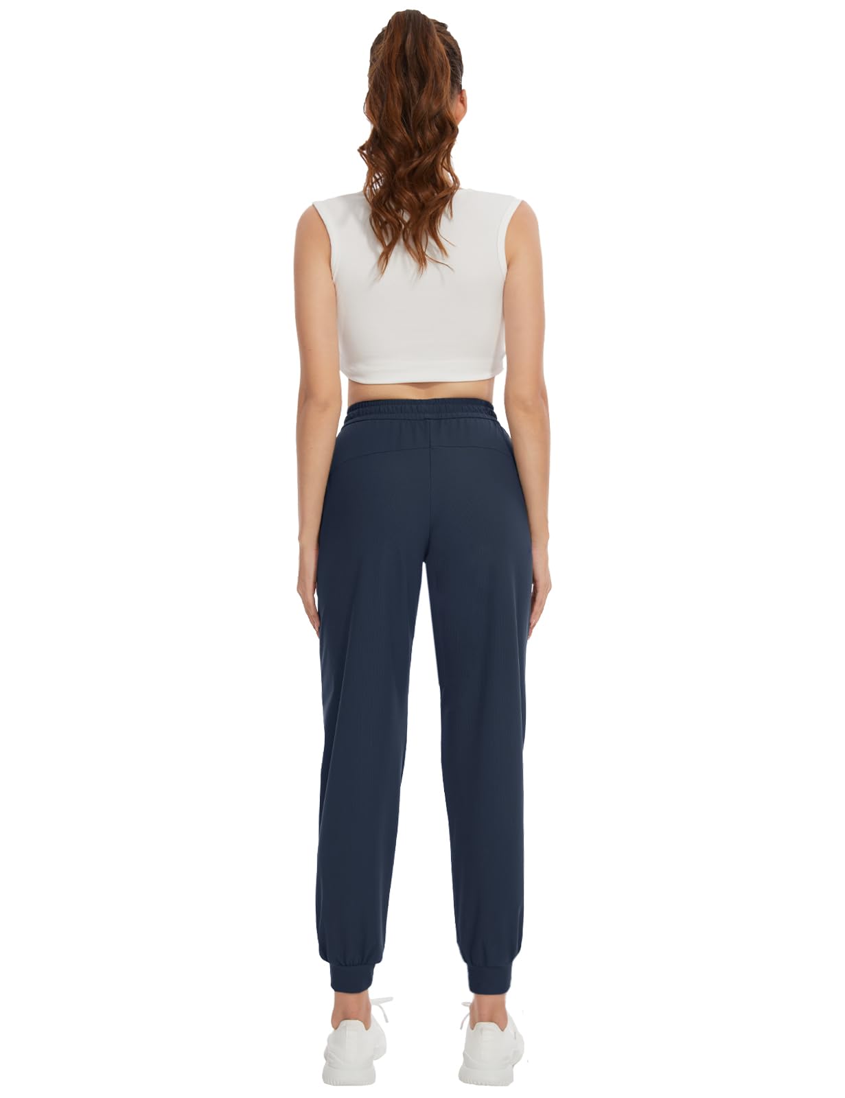 SEVEGO Women's 36" Tall Inseam Joggers Lightweight Sweatpants Zipper Pockets Athletic Workout Lounge Pants Navy Blue, XL