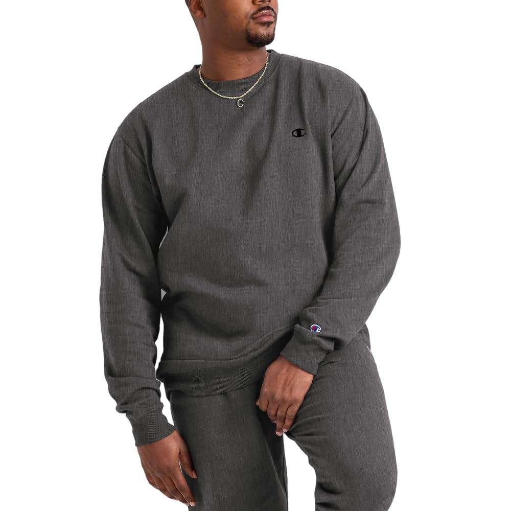 Champion Men's Crewneck Fleece Sweatshirt, Standard Fit, Midweight, Available in Regular and Big, Granite Heather-C Logo, 3X-Large Tall