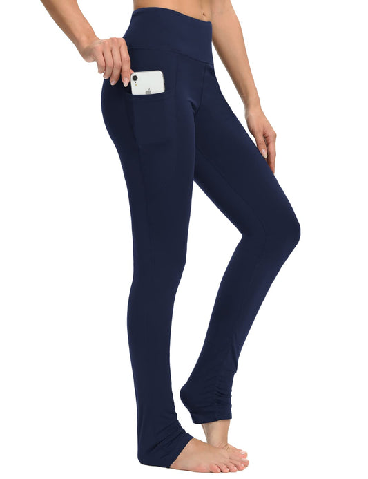 SEVEGO Women's Extra Long Yoga Leggings with Pockets Over The Heel Stacked Legging Barre Dance Athletic Pants, Blue, M