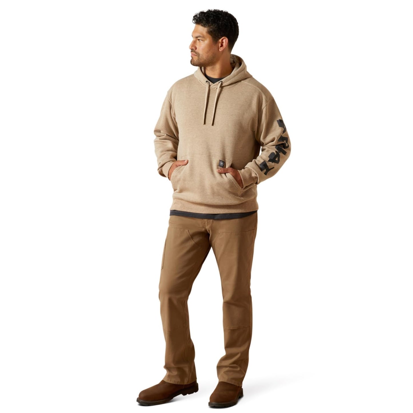 Ariat Rebar Lightweight Logo Hoodie, Oatmeal Heather/Black, X-Large Tall