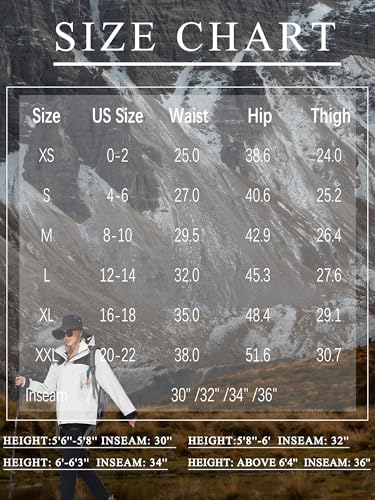 SEVEGO Womens Hiking Pants Tall Inseam 30" Athletic Cargo Pants Lightweight 4 Zipper Pockets Water Resistant Elastic Waist, Black, L