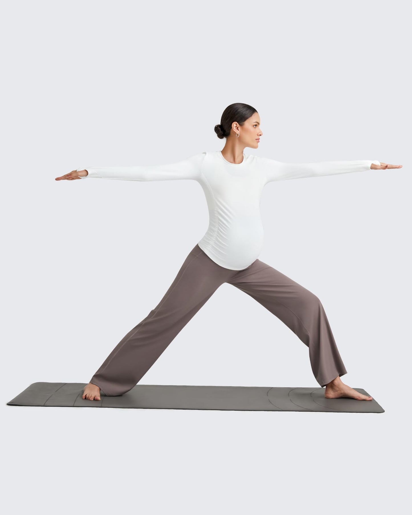 G4Fre Pregnancy Pants for Women Wide Leg Yoga Maternity Scrub Pants Over The Belly Stretchy Slacks for Casual Athletic Workout (Taupe,XL,32")