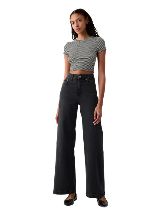 GAP Womens HIgh Rise Stride Denim Washed Black 32 Long