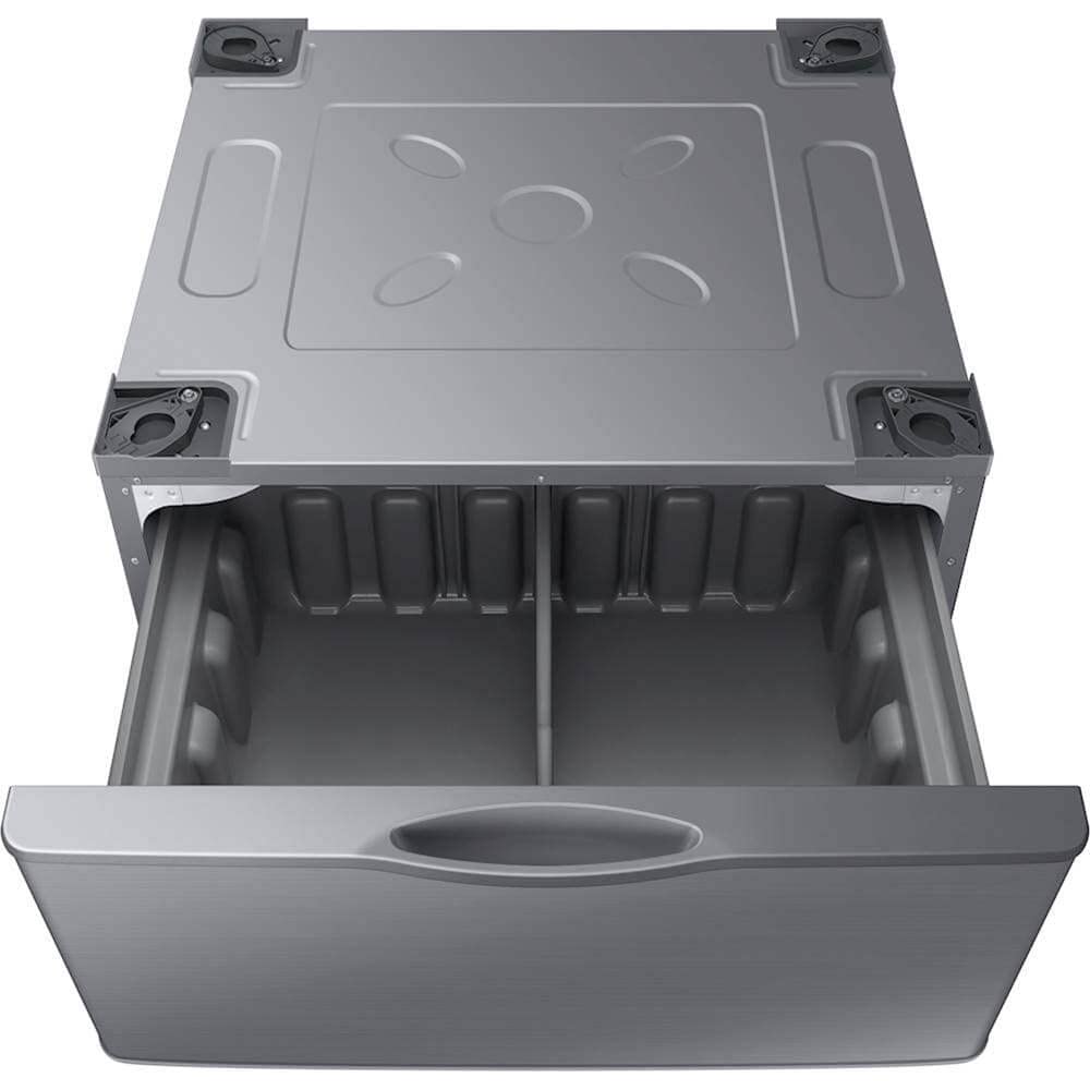 SAMSUNG 27-Inch Washer Dryer Pedestal Stand w/ Pull Out Laundry Storage Drawer, Stainless Steel, WE402NP/A3, Platinum