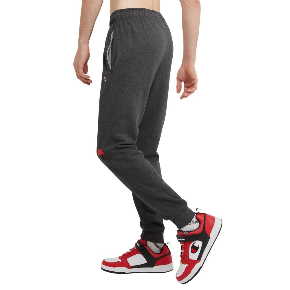 Champion Men's Fleece Joggers, Sweatpants, Standard Fit, Midweight, C, Available in Regular and Big, Granite Heather-Classic Script Logo, X-Large Tall