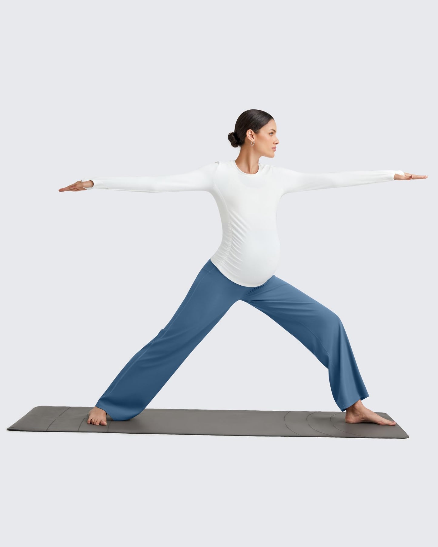 G4Free Maternity Pants for Work Over-Bump Soft Pregnancy Wide Leg Leggings Business Casual Slacks Office Wear(Blue Gray,XS,32")