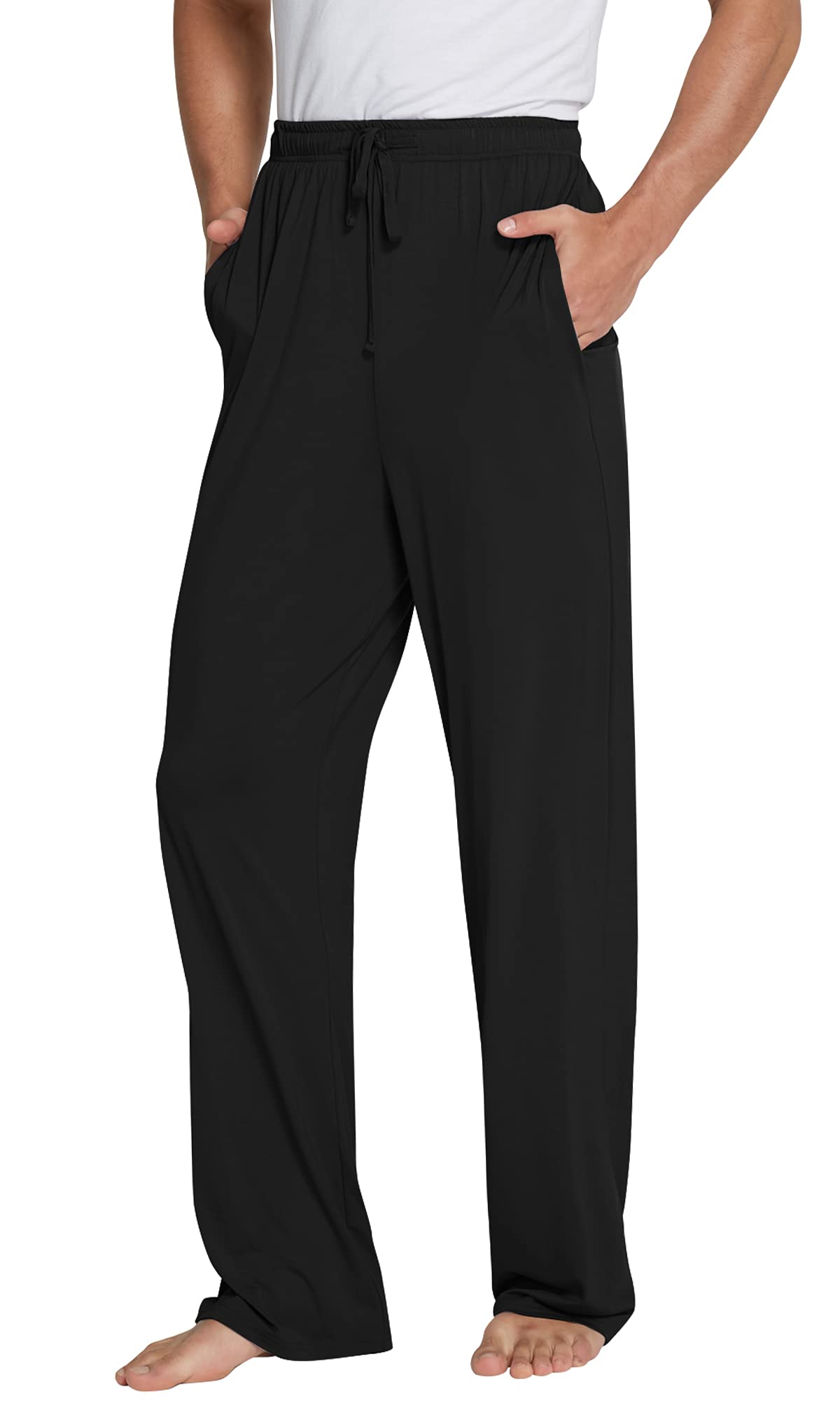 WiWi Bamboo Viscose Pajama Pants for Men Tall Sleep Bottoms Big Warm Long Pj Lightweight Lounge Sweatpants S-XXL, Black, Small