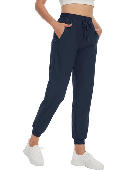SEVEGO Women's 34" Tall Inseam Joggers Lightweight Sweatpants Zipper Pockets Athletic Workout Lounge Pants Navy Blue, S