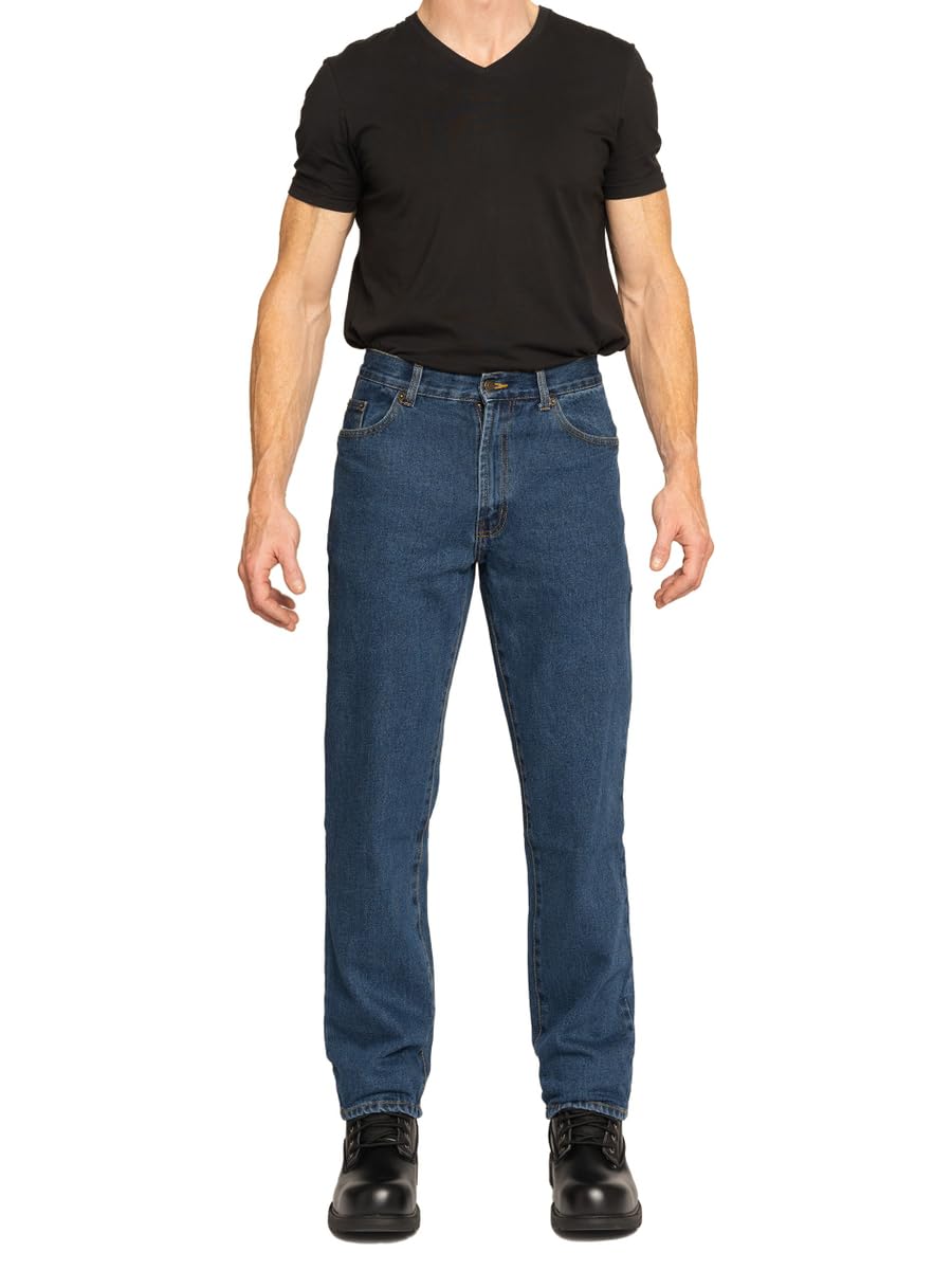 FULL BLUE 5 Pocket Denim Jeans, Regular Fit, Straight Legs, Sits at Waist, Medium Wash, 36x36