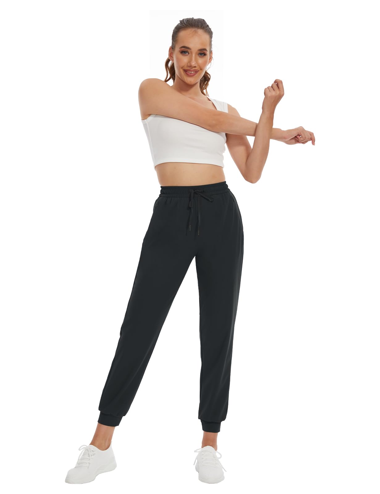 SEVEGO Women's 36" Tall Inseam Joggers Lightweight Sweatpants Zipper Pockets Athletic Workout Lounge Pants Black, L