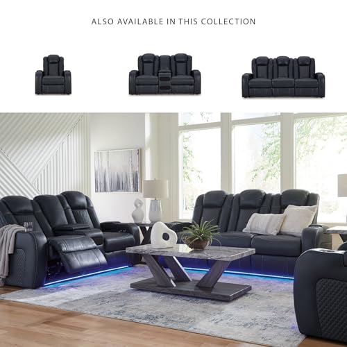 Signature Design by Ashley Fyne-Dyme Contemporary Power Reclining Loveseat with Console, USB Charging Ports and Adjustable Headrest, Blue