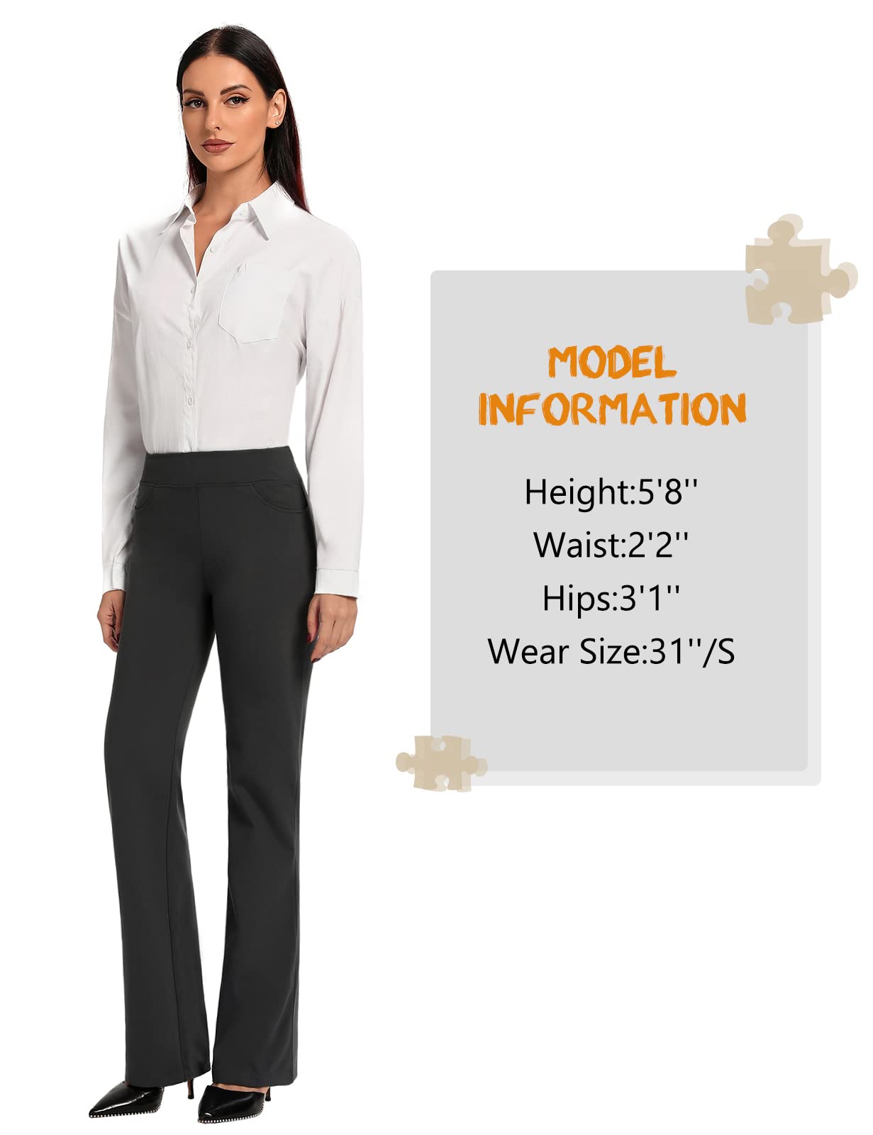 SEVEGO Women's Bootcut Yoga Dress Pants High Waist Stretch Work Pants with Pockets, 35" Dark Grey 2, XXL