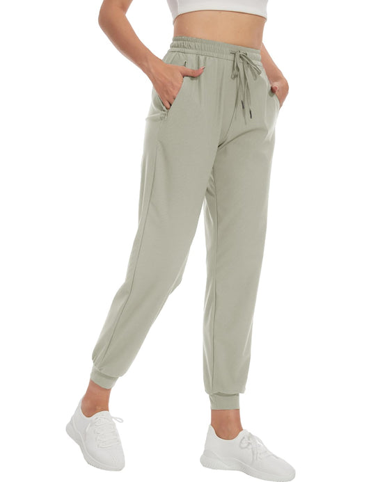 SEVEGO Women's 34" Tall Inseam Joggers Lightweight Sweatpants Zipper Pockets Athletic Workout Lounge Pants Khaki, S