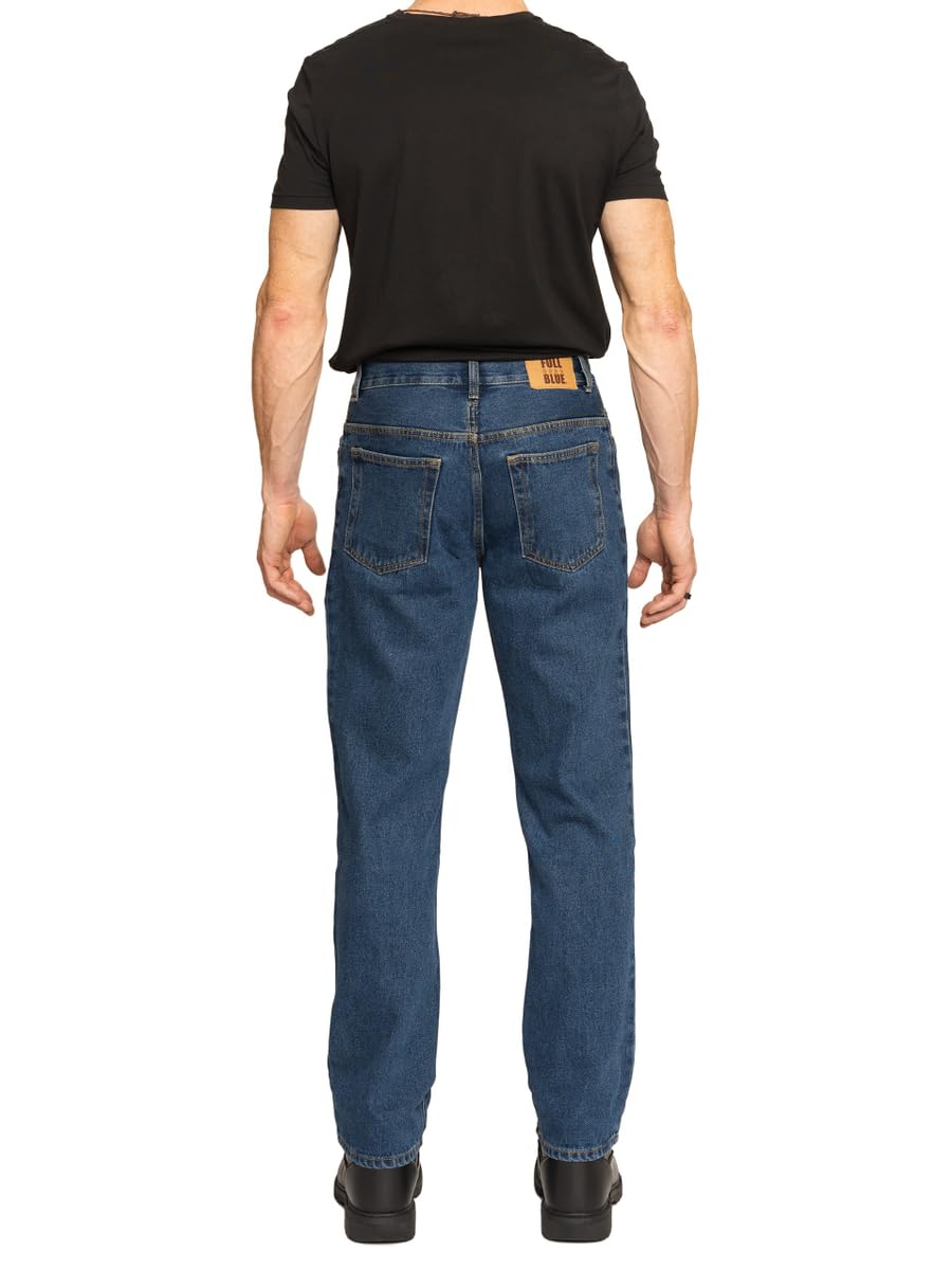 FULL BLUE 5 Pocket Denim Jeans, Regular Fit, Straight Legs, Sits at Waist, Medium Wash, 32x36