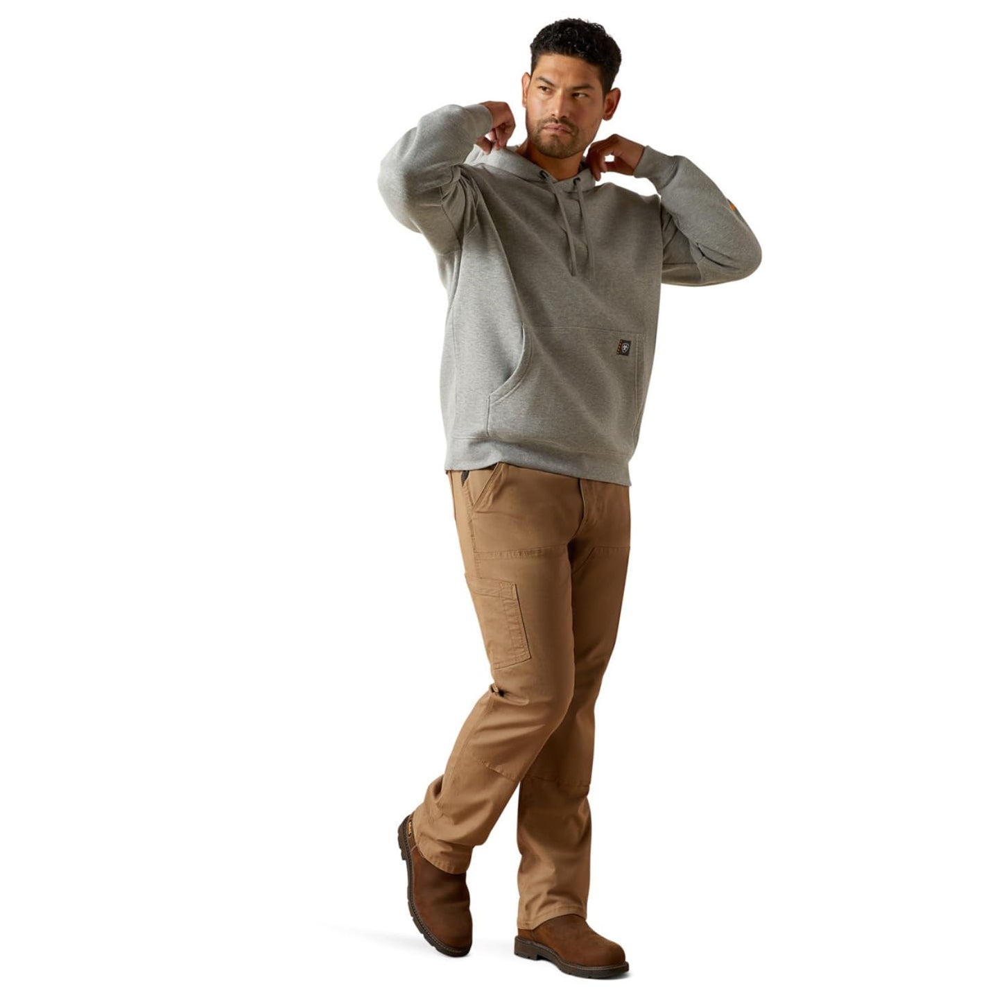 Ariat Rebar Lightweight Logo Hoodie, Heather Grey/Rebar Orange, 3X-Large Tall