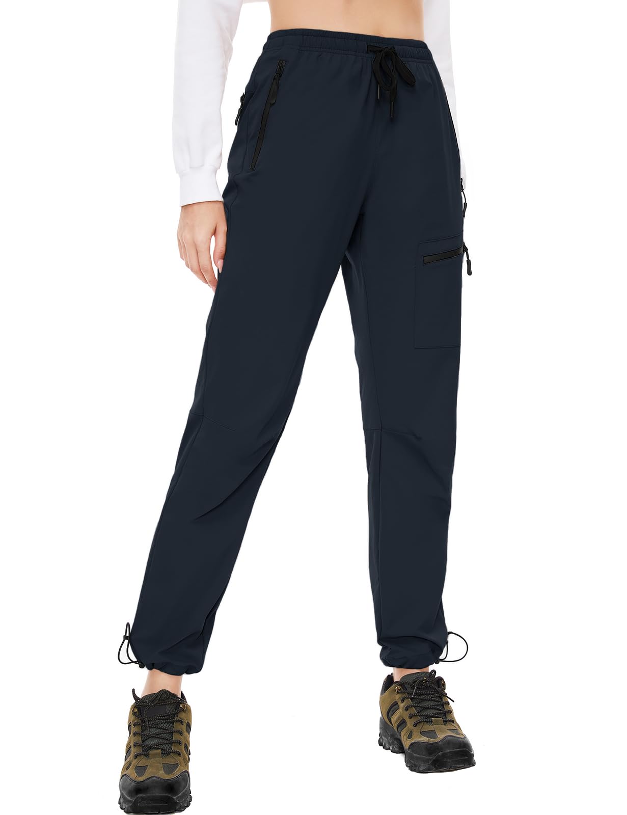SEVEGO Womens Hiking Pants Tall Inseam 34" Athletic Cargo Pants Lightweight 4 Zipper Pockets Water Resistant Elastic Waist, Blue, XL