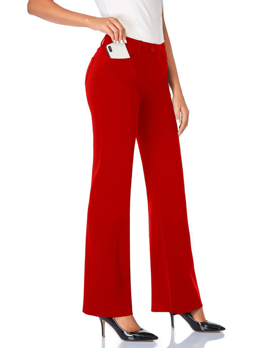 Tapata Women's 28''/30''/32''/34'' Stretchy Bootcut Dress Pants with Pockets Tall, Petite, Regular for Office Work Business 34",Red,XXL