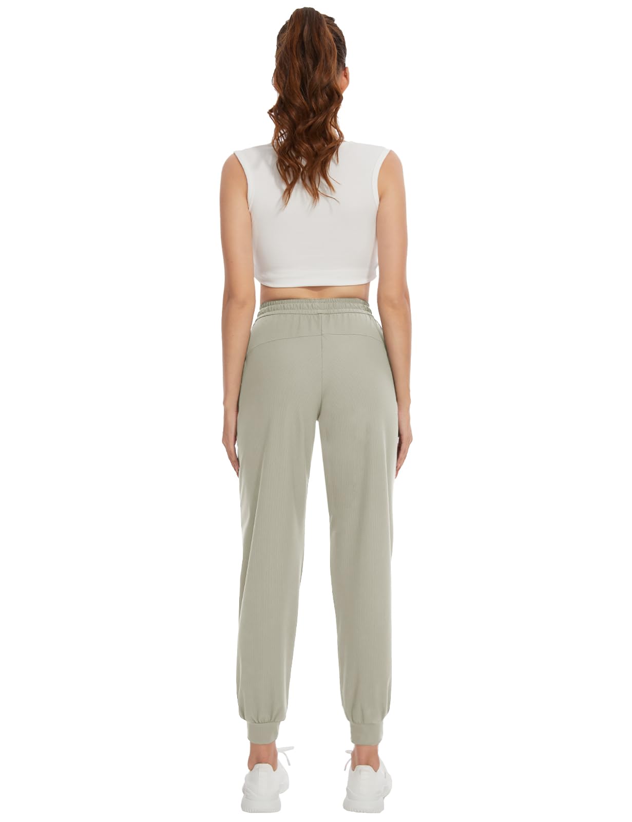 SEVEGO Women's 34" Tall Inseam Joggers Lightweight Sweatpants Zipper Pockets Athletic Workout Lounge Pants Khaki, S