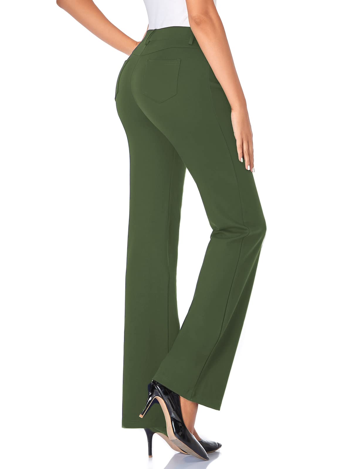 Tapata Women's 28''/30''/32''/34'' Stretchy Bootcut Dress Pants with Pockets Tall, Petite, Regular for Office Work Business 34",Olive,XXL
