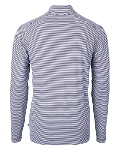 Cutter & Buck Virtue Eco Pique Micro Stripe Recycled Mens Big & Tall Quarter Zip, Navy Blue/White, LT