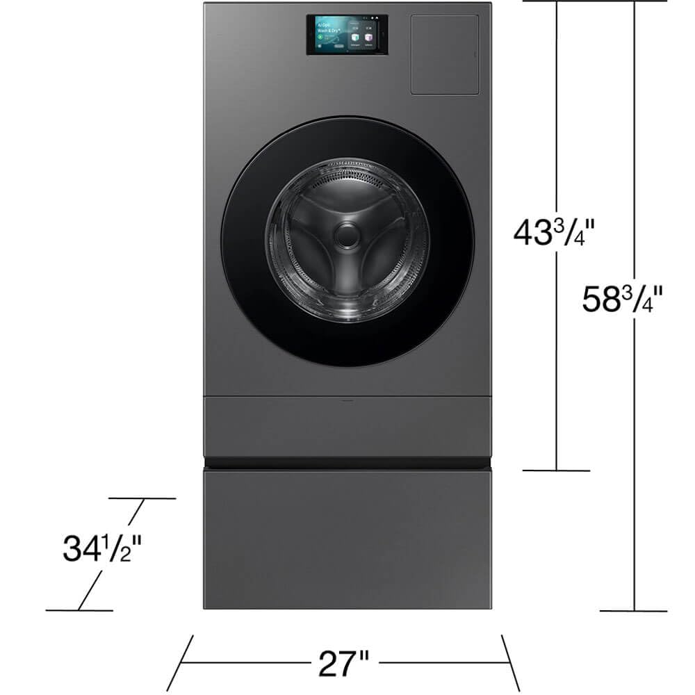 SAMSUNG Bespoke AI Laundry Comb Pedestal with Pull Out Storage Drawer, WE702NZ/US, Dark Steel