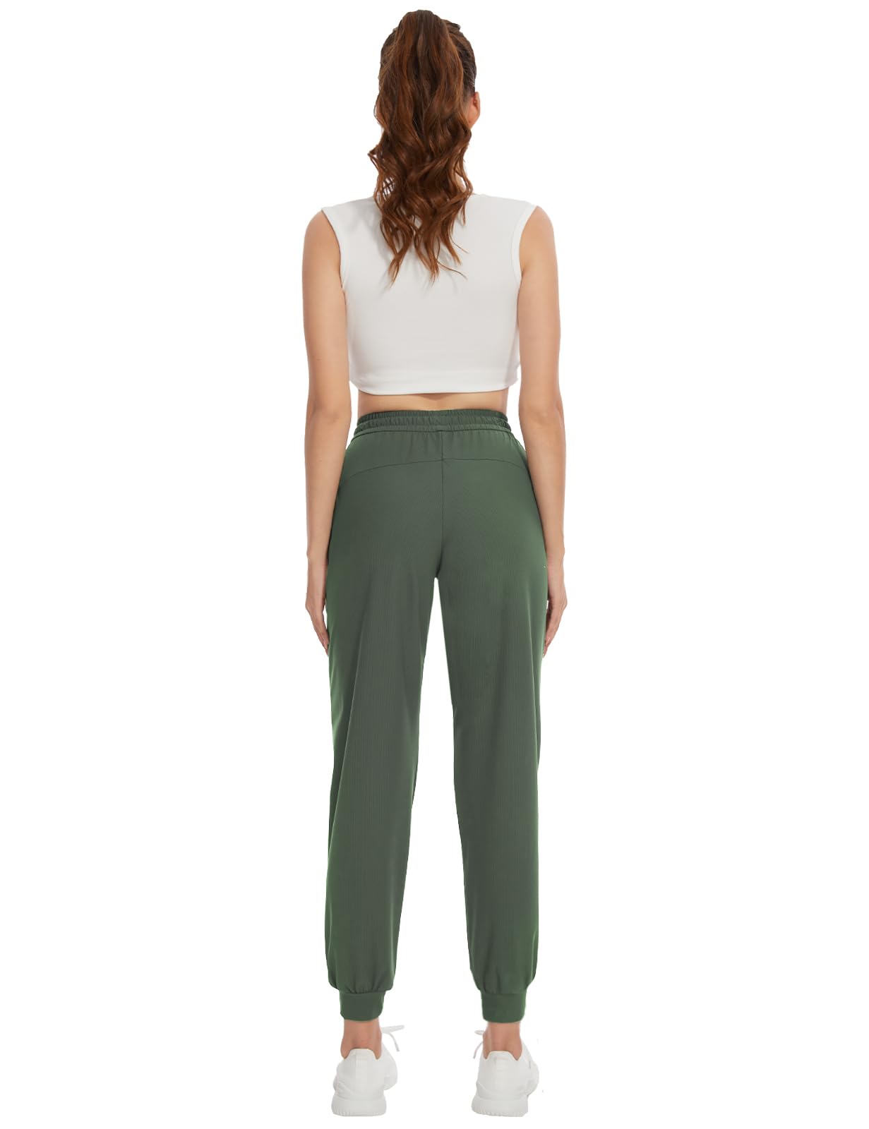 SEVEGO Women's 34" Tall Inseam Joggers Lightweight Sweatpants Zipper Pockets Athletic Workout Lounge Pants Army Green, M