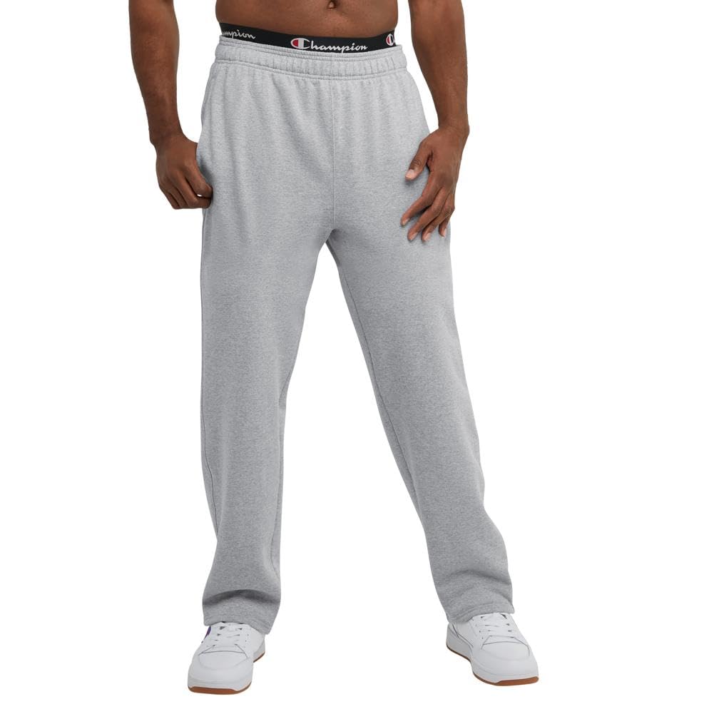 Champion Men's Open-Bottom Fleece Sweatpants, Standard Fit, Midweight, Available in Regular and Big, Oxford Gray-C Patch Logo, XX-Large Tall