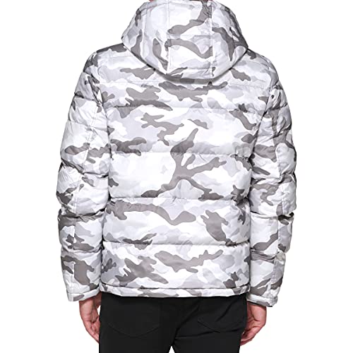 Tommy Hilfiger Men's Hooded Puffer Jacket, White Camouflage, 2X-Tall