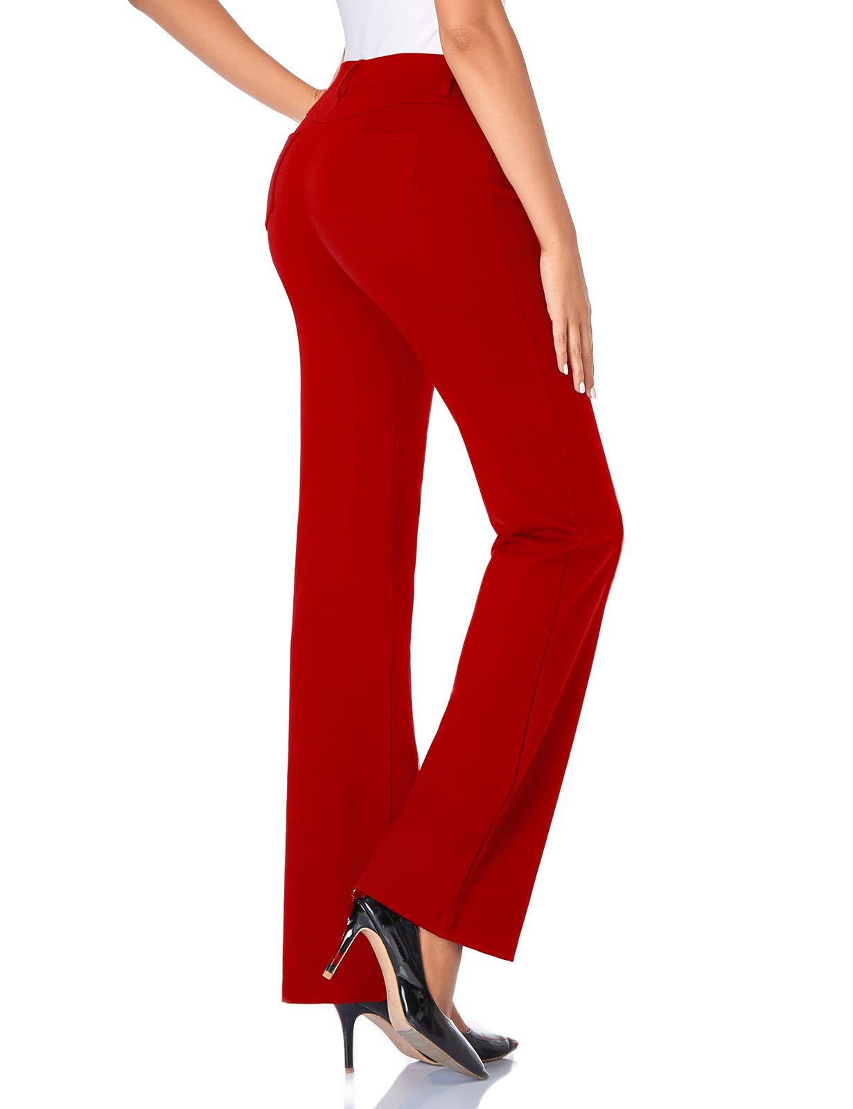 Tapata Women's 28''/30''/32''/34'' Stretchy Bootcut Dress Pants with Pockets Tall, Petite, Regular for Office Work Business 34",Red,XXL