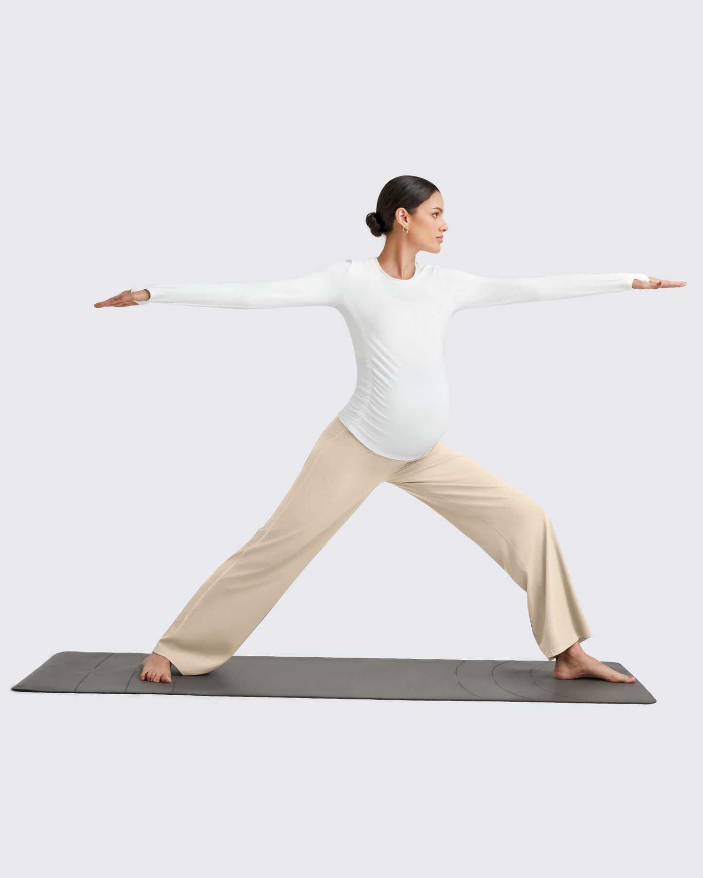 G4Free Maternity Yoga Pants Over The Belly Strechy Pregnancy Dress Pants Wide Leg Yoga Workout Casual Lounge Slacks (Light Khaki,XXL,32")