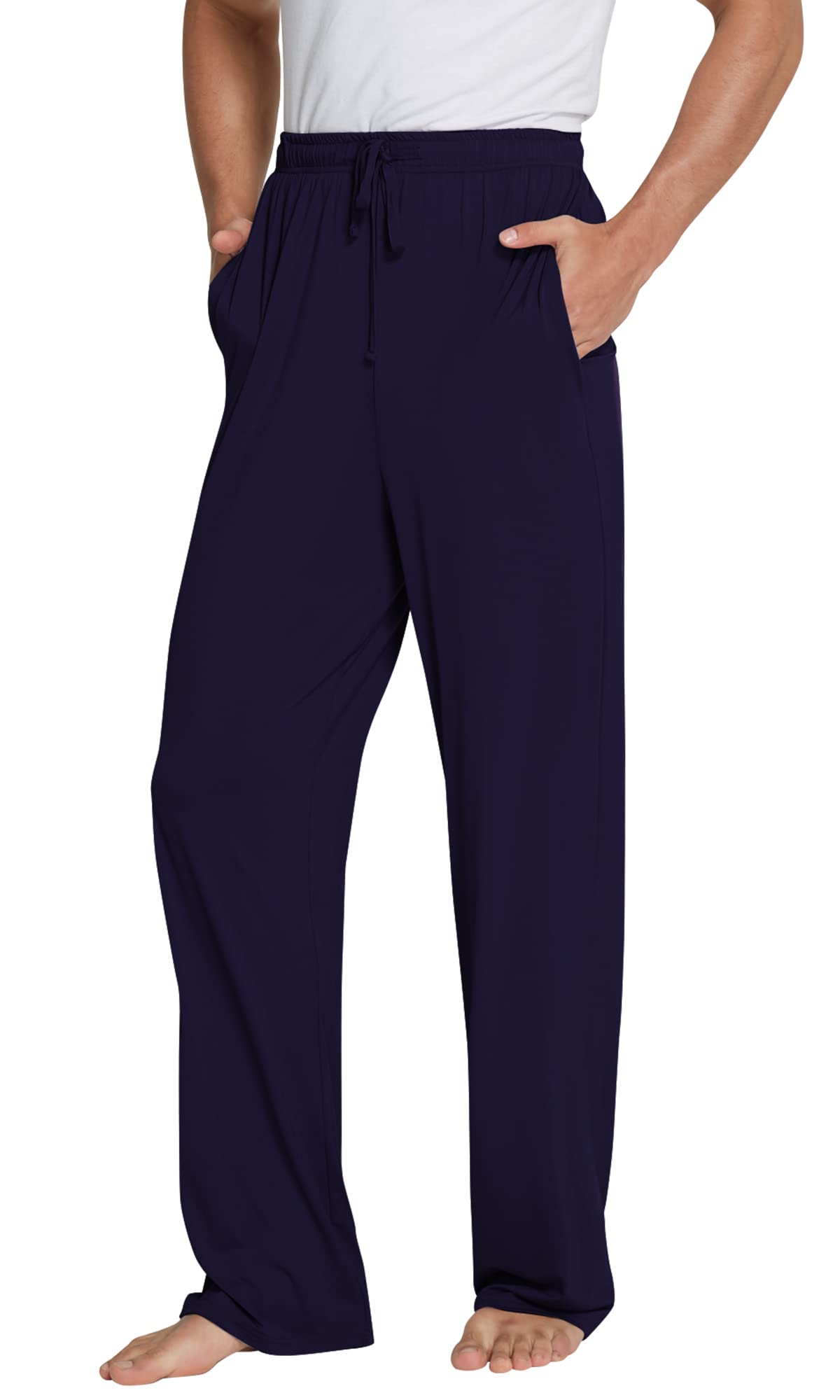 WiWi Bamboo Viscose Pajama Pants for Men Tall Sleep Bottoms Big Warm Long Pj Lightweight Lounge Sweatpants S-XXL, Navy, X-Large