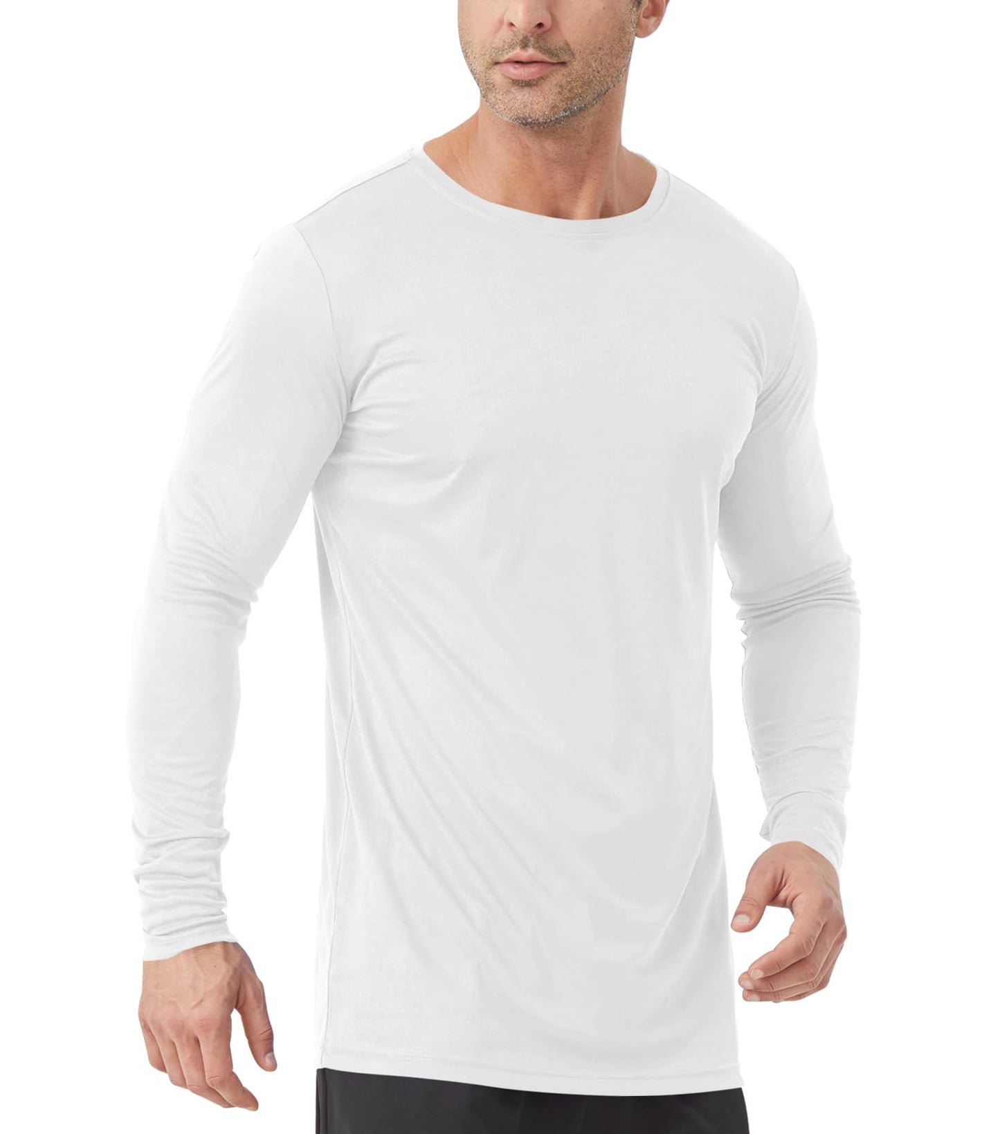 Men's Tall Rash Guard Long Sleeve T Shirts - UPF 50+ Sun Protection Tee Shirt for Fishing, Swim, Hiking White