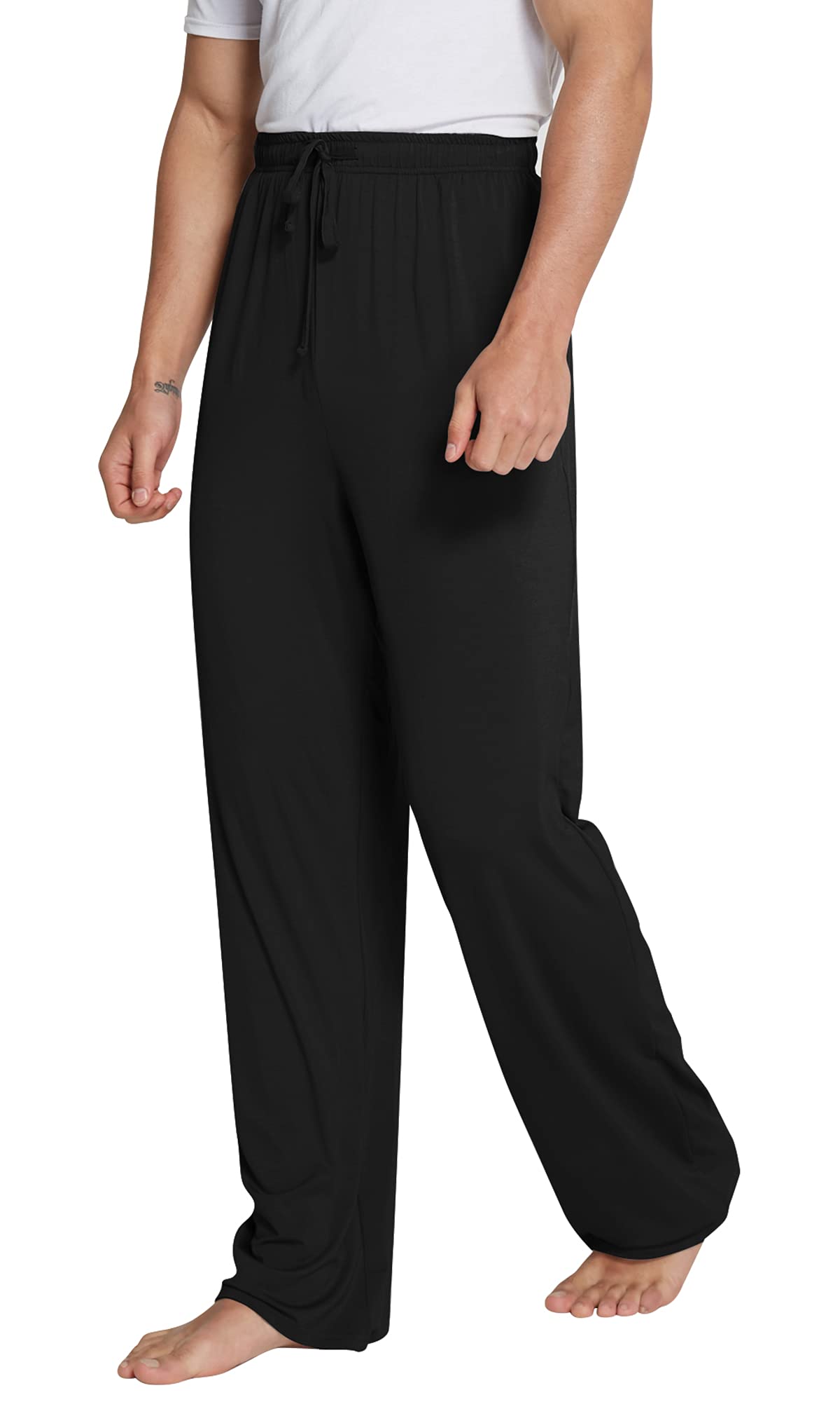 WiWi Bamboo Viscose Pajama Pants for Men Tall Sleep Bottoms Big Warm Long Pj Lightweight Lounge Sweatpants S-XXL, Black, Small