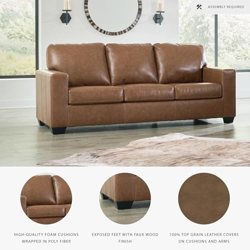 Signature Design by Ashley Bolsena Contemporary Leather Match Sofa, Dark Brown