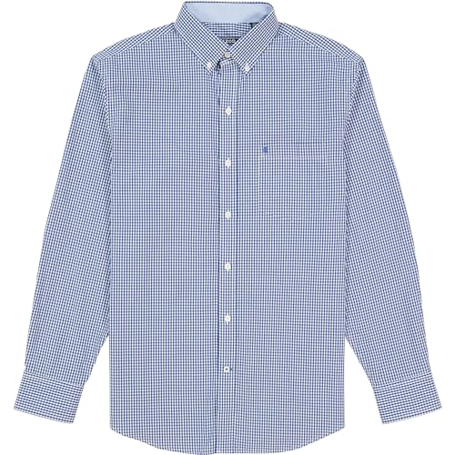 IZOD Men's Big Performance Comfort Long Sleeve Gingham Button Down Shirt, Mazarine Blue, X-Large Tall