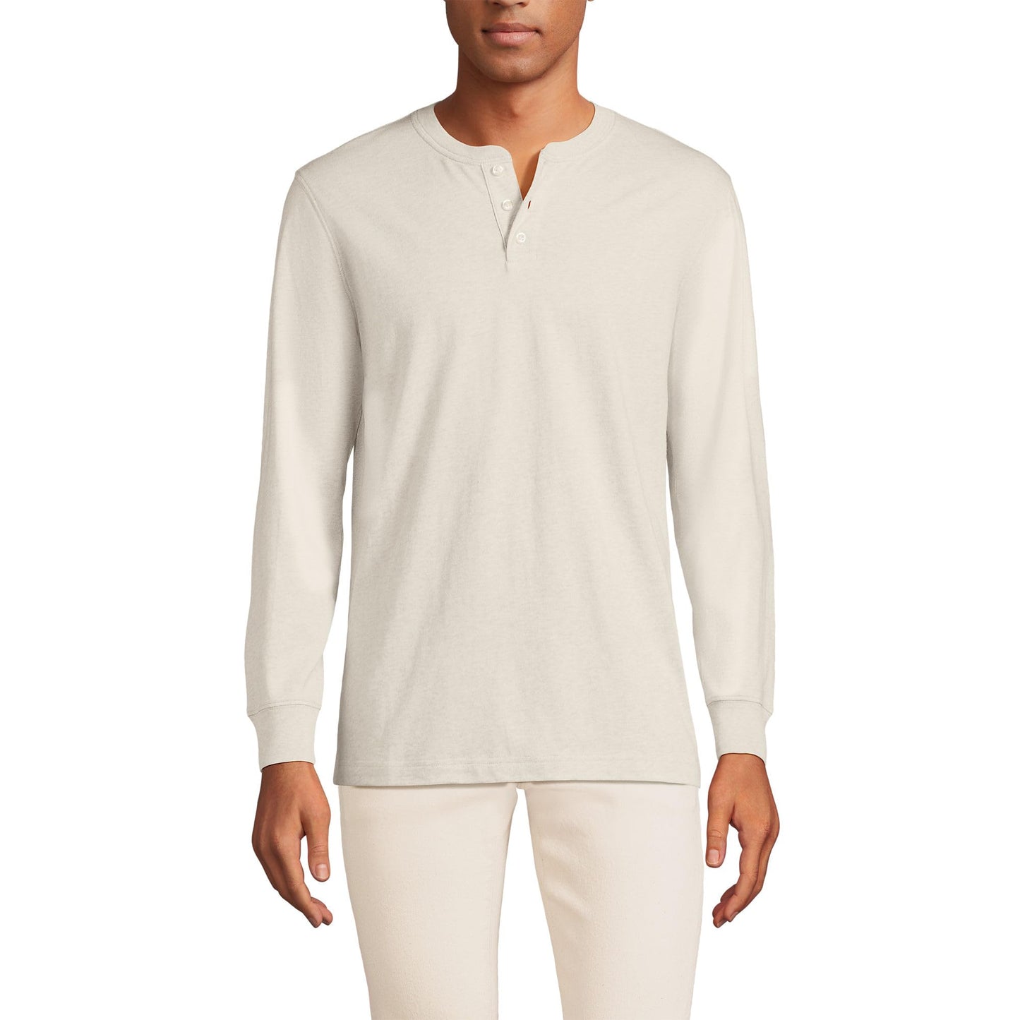 Lands' End Mens Long Sleeve Super-T Henley Flax Heather Big and Tall 4xlt
