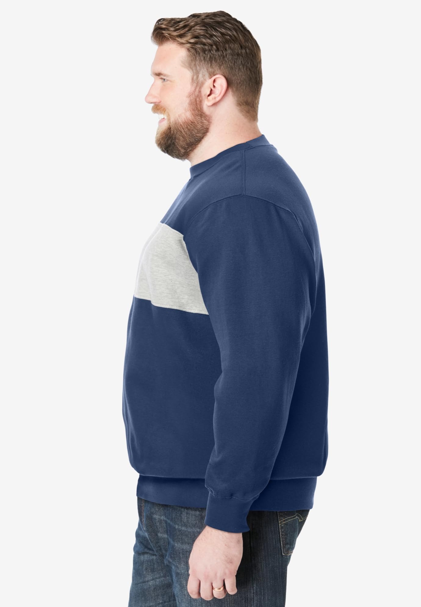 KingSize Men's Big & Tall Fleece Crewneck Sweatshirt - 2XL, Navy Colorblock