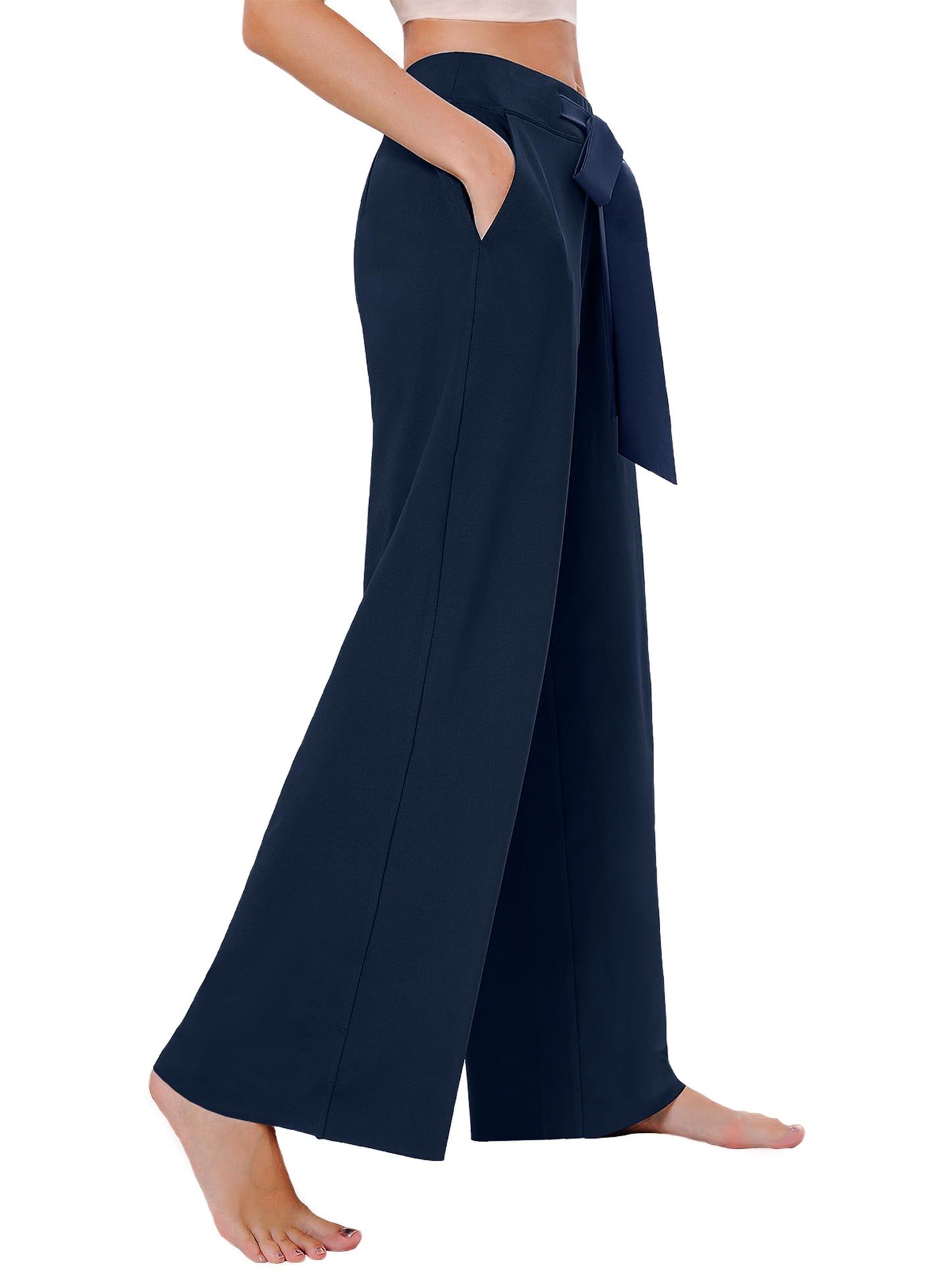 SEVEGO Tall Womens 30"/32"/34" Casual Loose Wide Leg Pants High Waisted Yoga Pants Comfy Palazzo Workout Lounge Trousers,32",Blue, L