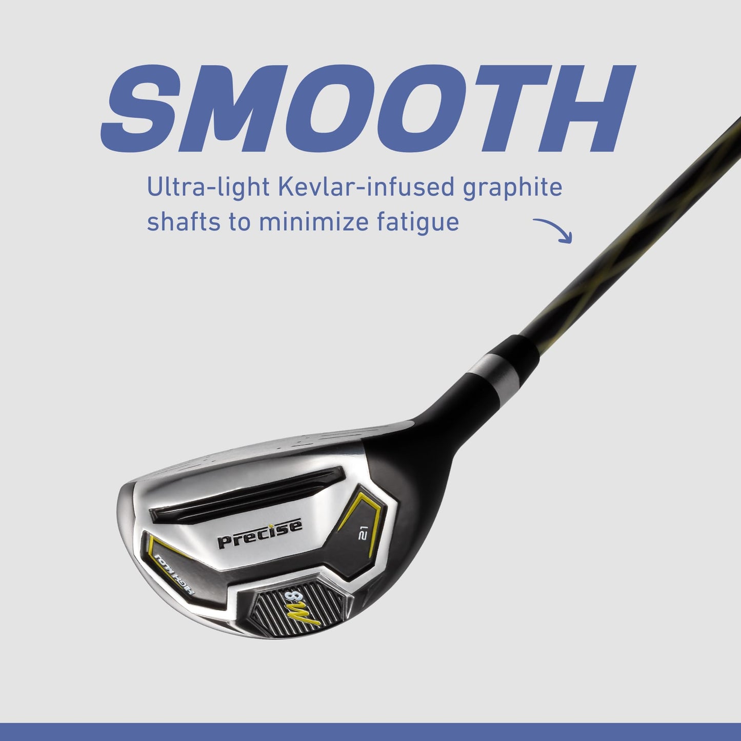 Precise M8 Men’s 17-Piece Golf Set – Driver, Woods, Hybrids, Irons (6-SW), Putter, Stand Bag, 4 Headcovers and Rainhood – RH, Reg/Tall, Kevlar Shafts