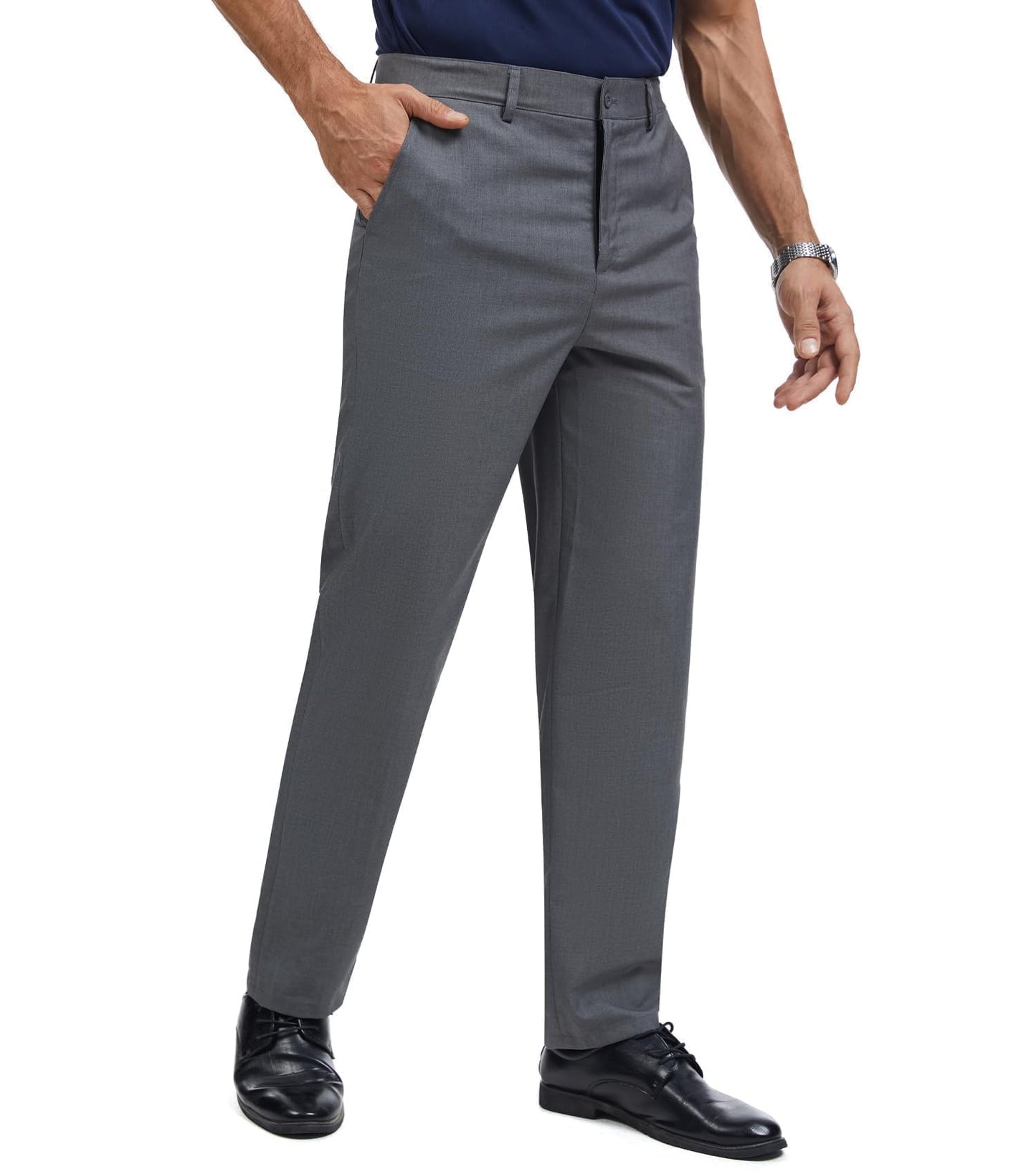 Men's Tall Classic Fit Flex Flat Front Dress Pants Formal Pants for Business & Office Dark Gray