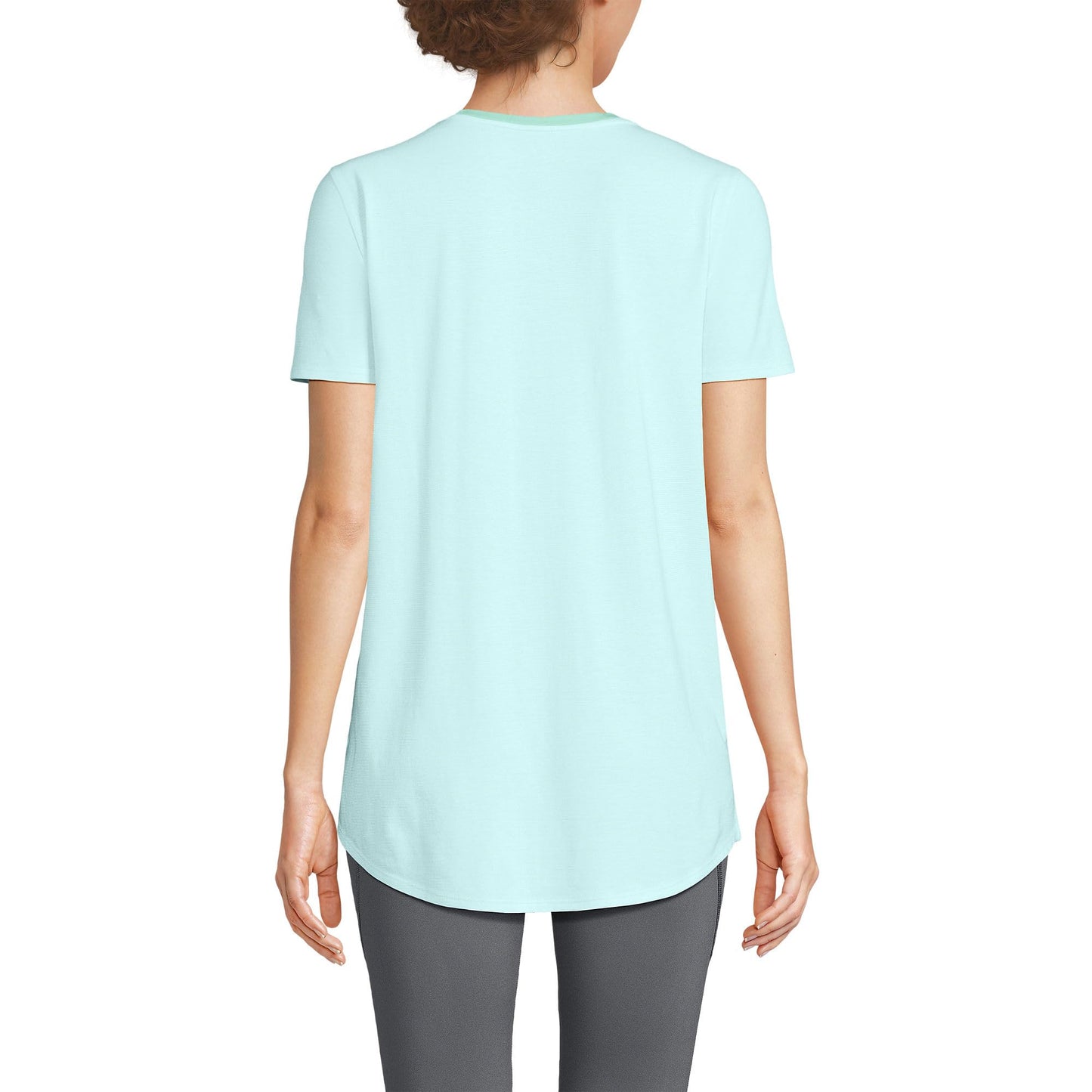 Lands' End Women's Tall Women's Short Sleeve Power Performance Scoop Neck Curved Hem Tunic Tee Large Julep Pinstripe