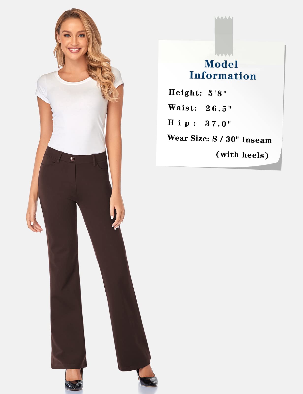 Tapata Women's 28''/30''/32''/34'' Stretchy Bootcut Dress Pants with Pockets Tall, Petite, Regular for Office Work Business 34", Brown, XXL