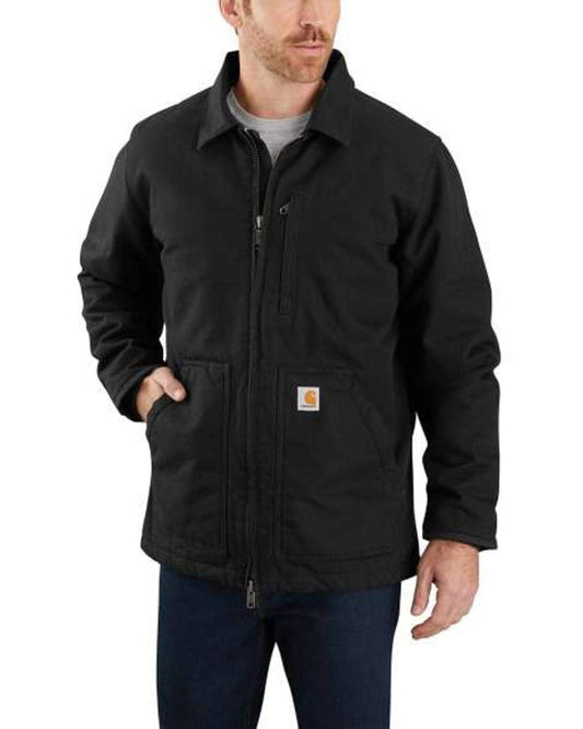 Carhartt Men's Loose Fit Washed Duck Sherpa-lined Jacket (Big & Tall) Coat, Black, X-Large Tall US