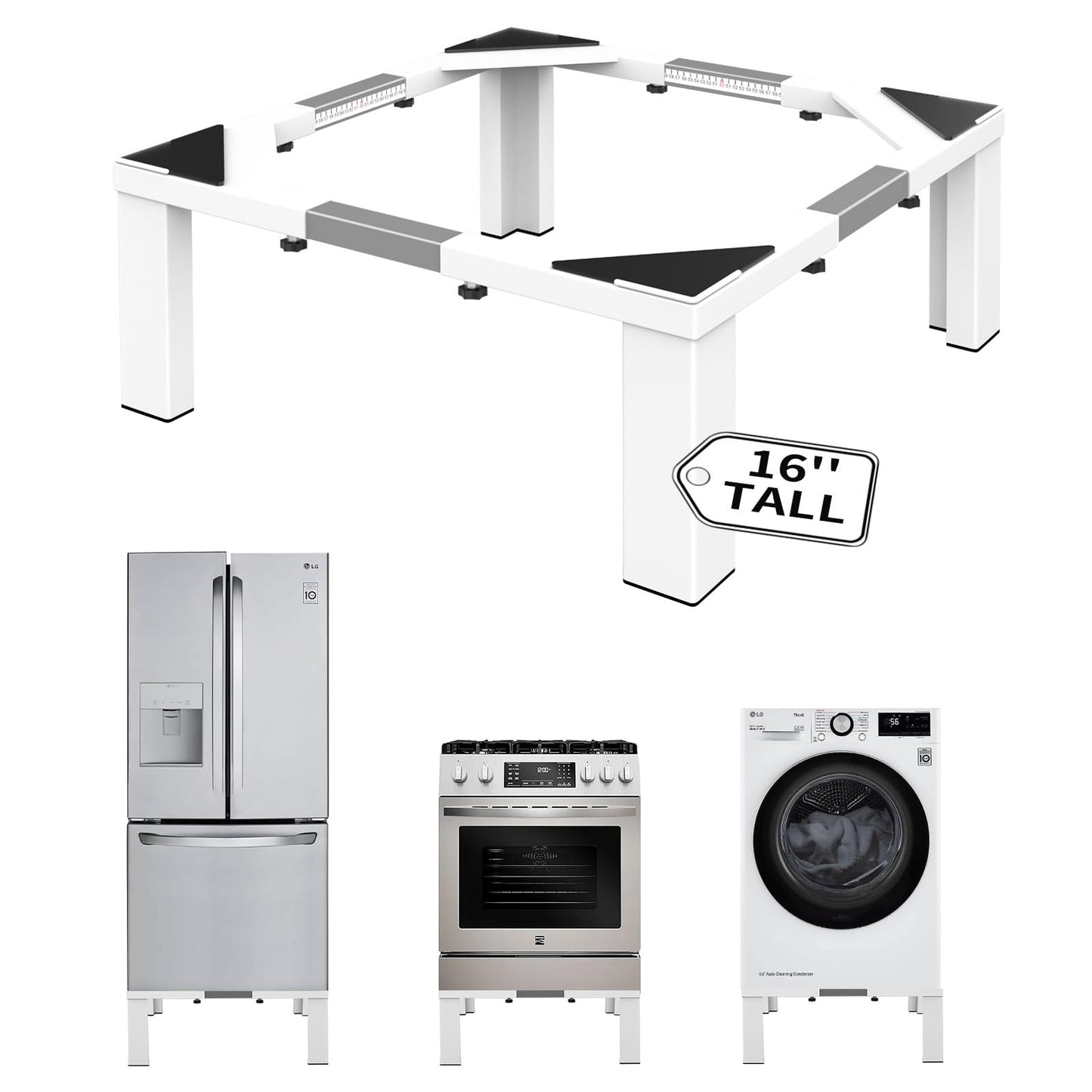 ANBase Heavy-Duty All Steel Laundry Pedestal 16" Height, Full size Universal Washing Machine Stand, Dryer Stand, Suitable for all Washer and Dryer Stand(White)