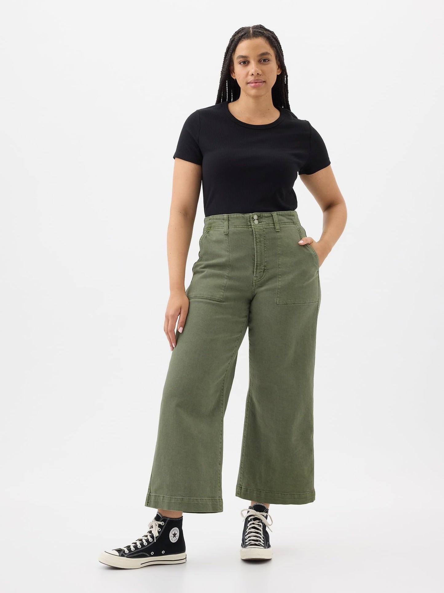 GAP Womens High Rise Wide Leg Jeans Mesculen Green 33