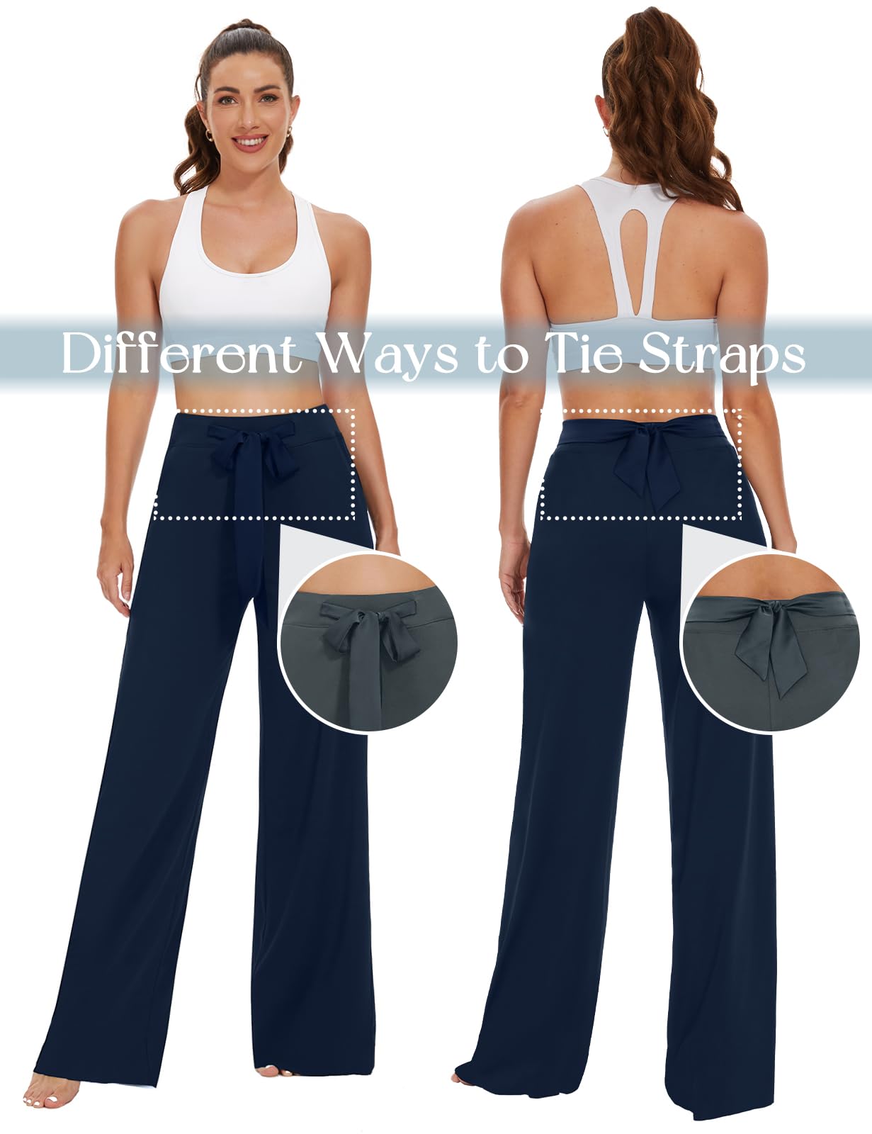 SEVEGO Tall Womens 30"/32"/34" Casual Loose Wide Leg Pants High Waisted Yoga Pants Comfy Palazzo Workout Lounge Trousers,32",Blue, L