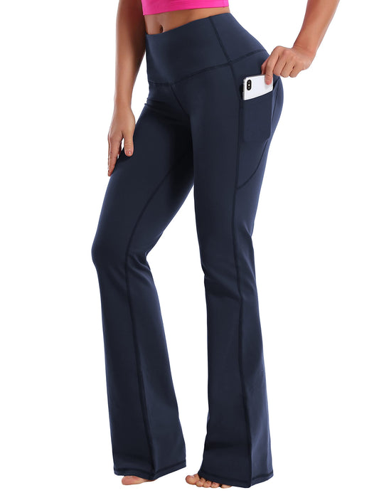 BUBBLELIME 29"/31"/33"/37" 4 Styles Women's Bootcut Yoga Pants Tummy Control - Side Pockets_DARKNAVY L_37" Inseam
